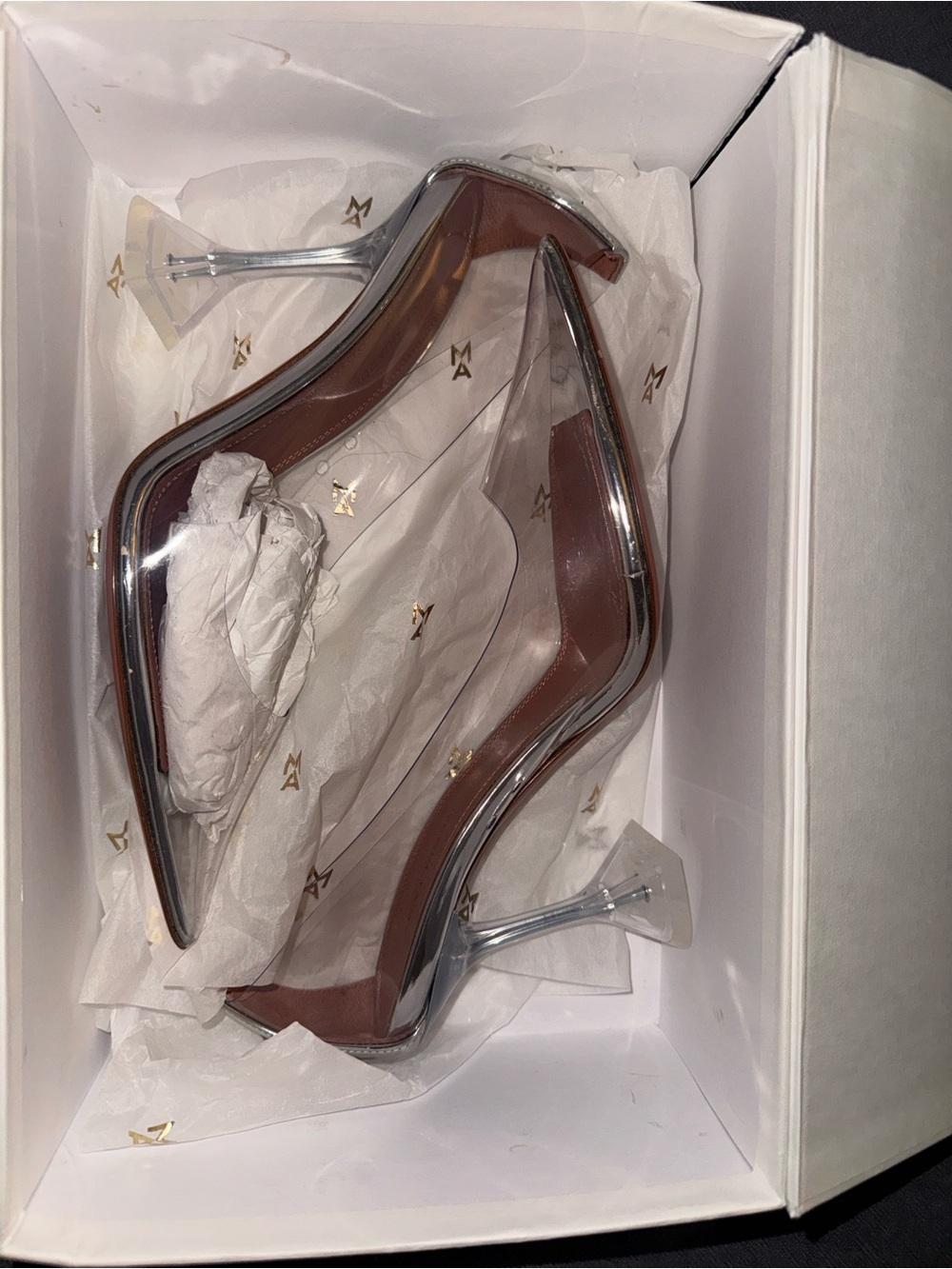 Amina Muaddi Glass Heels NEW